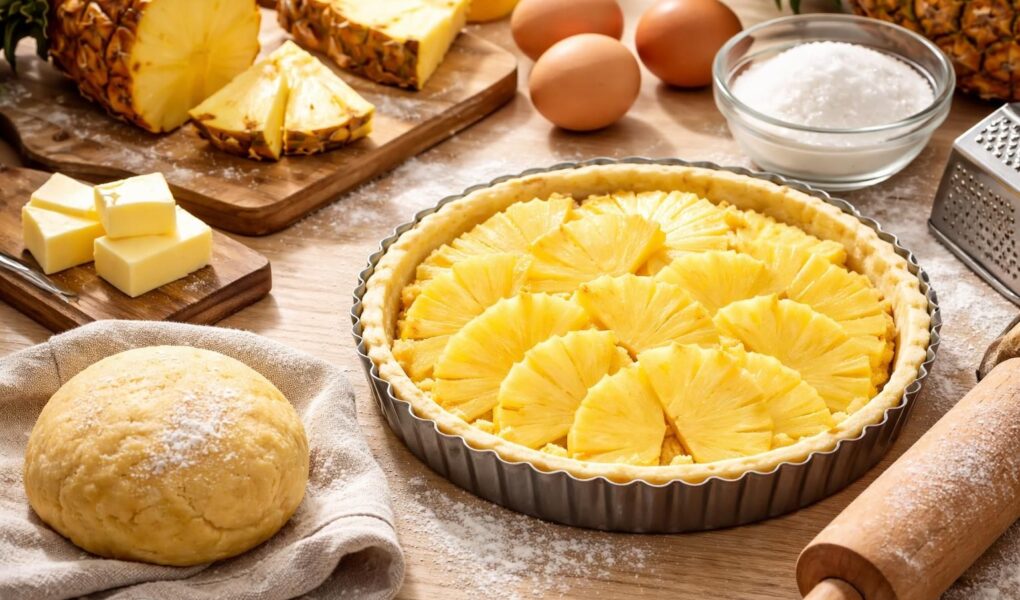 apprenez à préparer une délicieuse tarte à l'ananas avec une pâte sablée croustillante et fondante, étape par étape, pour un dessert irrésistible.