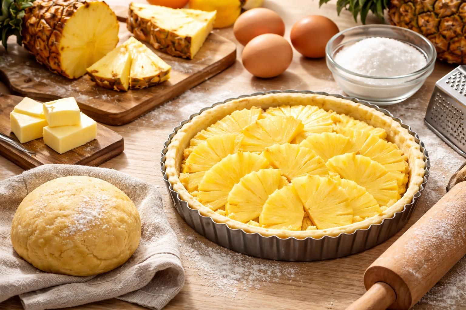 apprenez à préparer une délicieuse tarte à l'ananas avec une pâte sablée croustillante et fondante, étape par étape, pour un dessert irrésistible.
