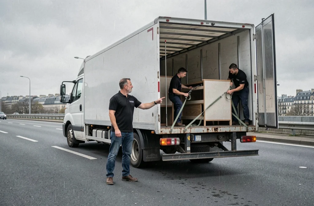 Chef d'équipe de GD Déménagement supervisant le chargement d'un camion en périphérie de Paris