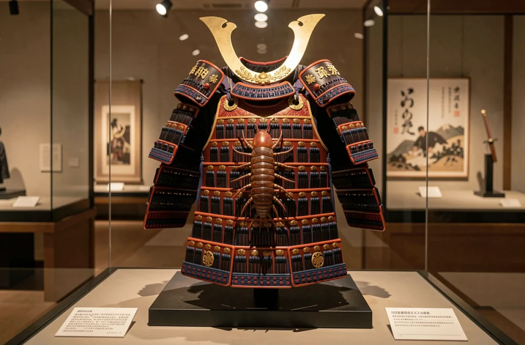 Armure de samouraï ornée d'un mille-pattes stylisé